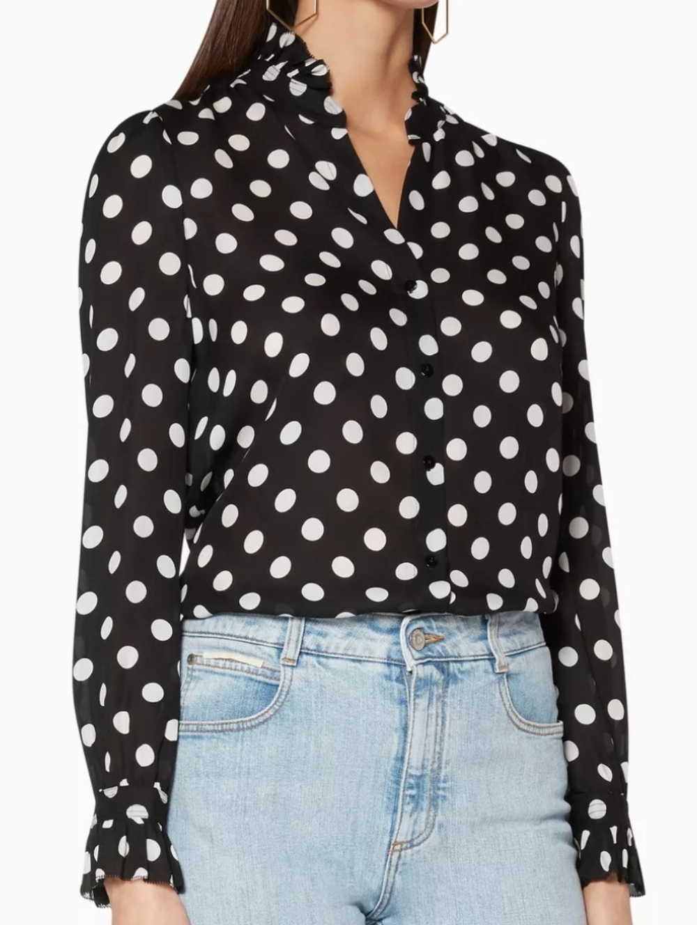 L'agence Silk Black & White Polka Dot Carla Victorian Blouse Small